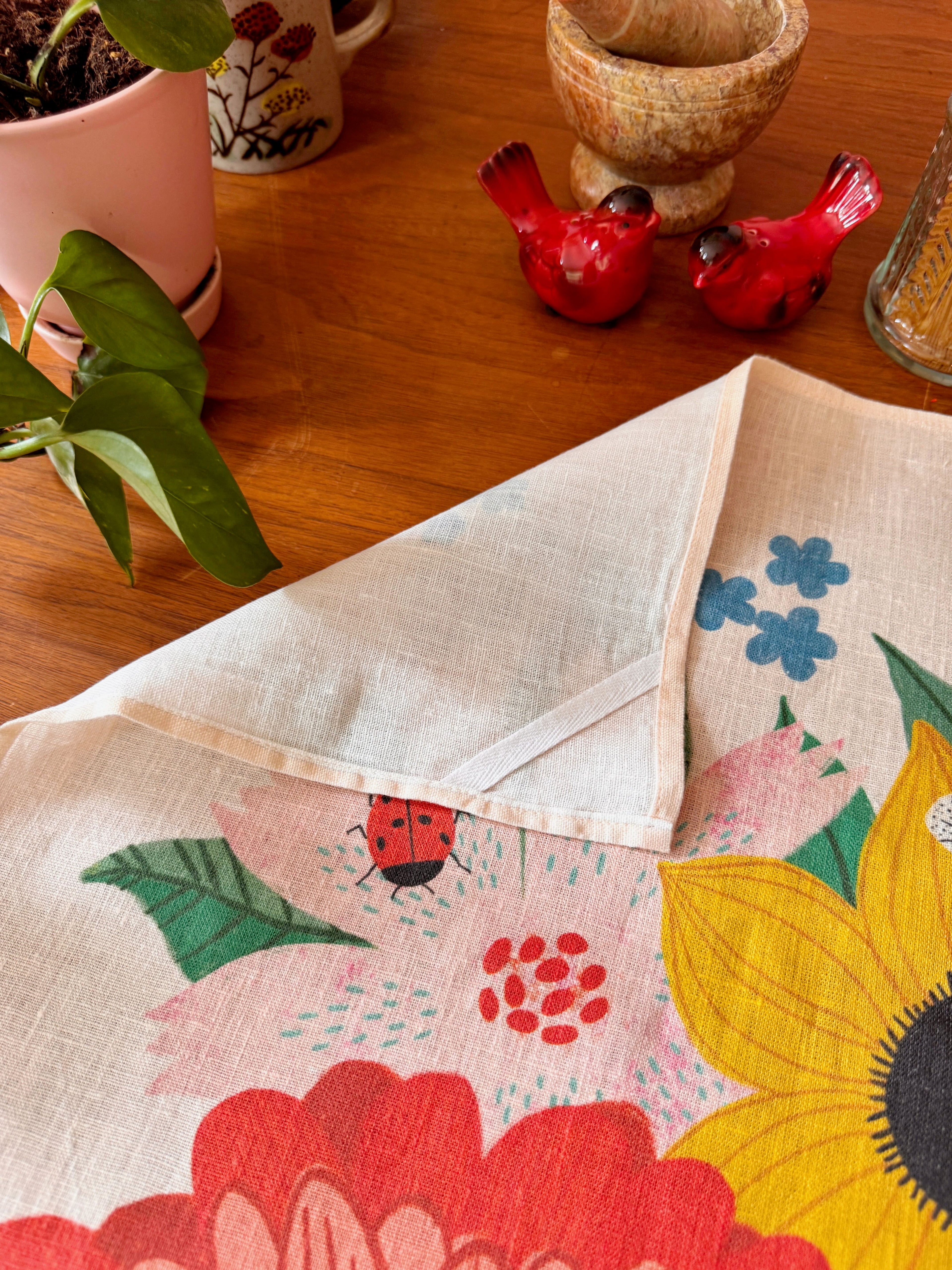 Pollinator Garden 100% Stone Washed European Linen Tea Towel
