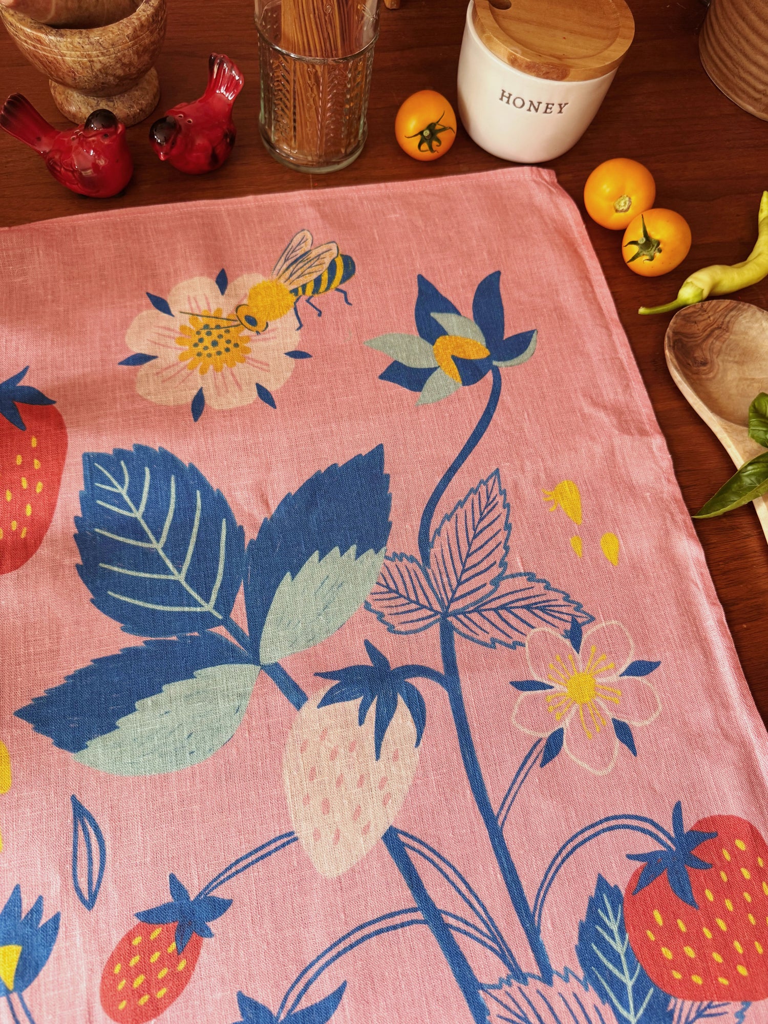 Fresh Strawberries 100% Stone Washed European Linen Tea Towel