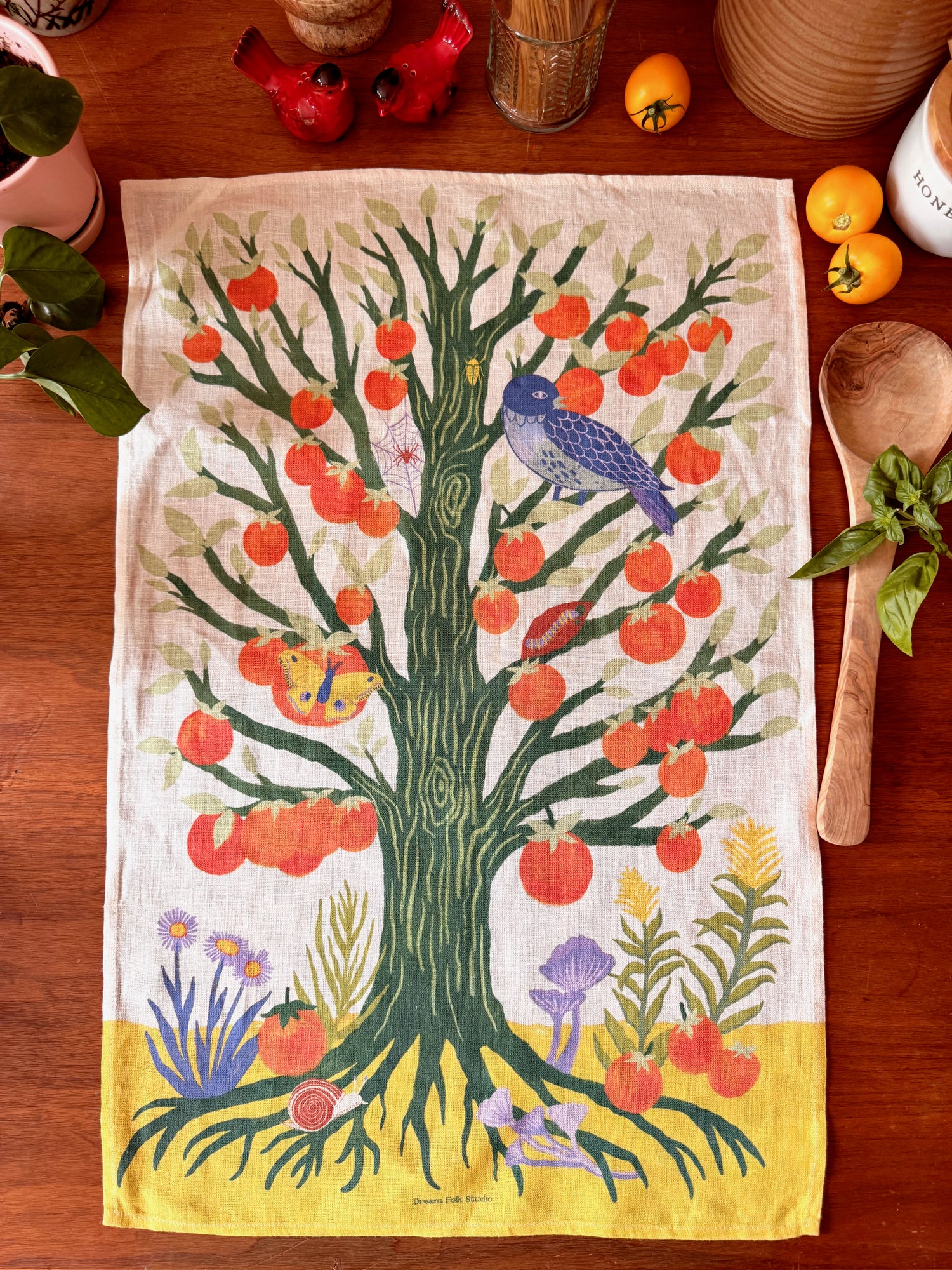 Persimmon Tree 100% Stone Washed European Linen Tea Towel