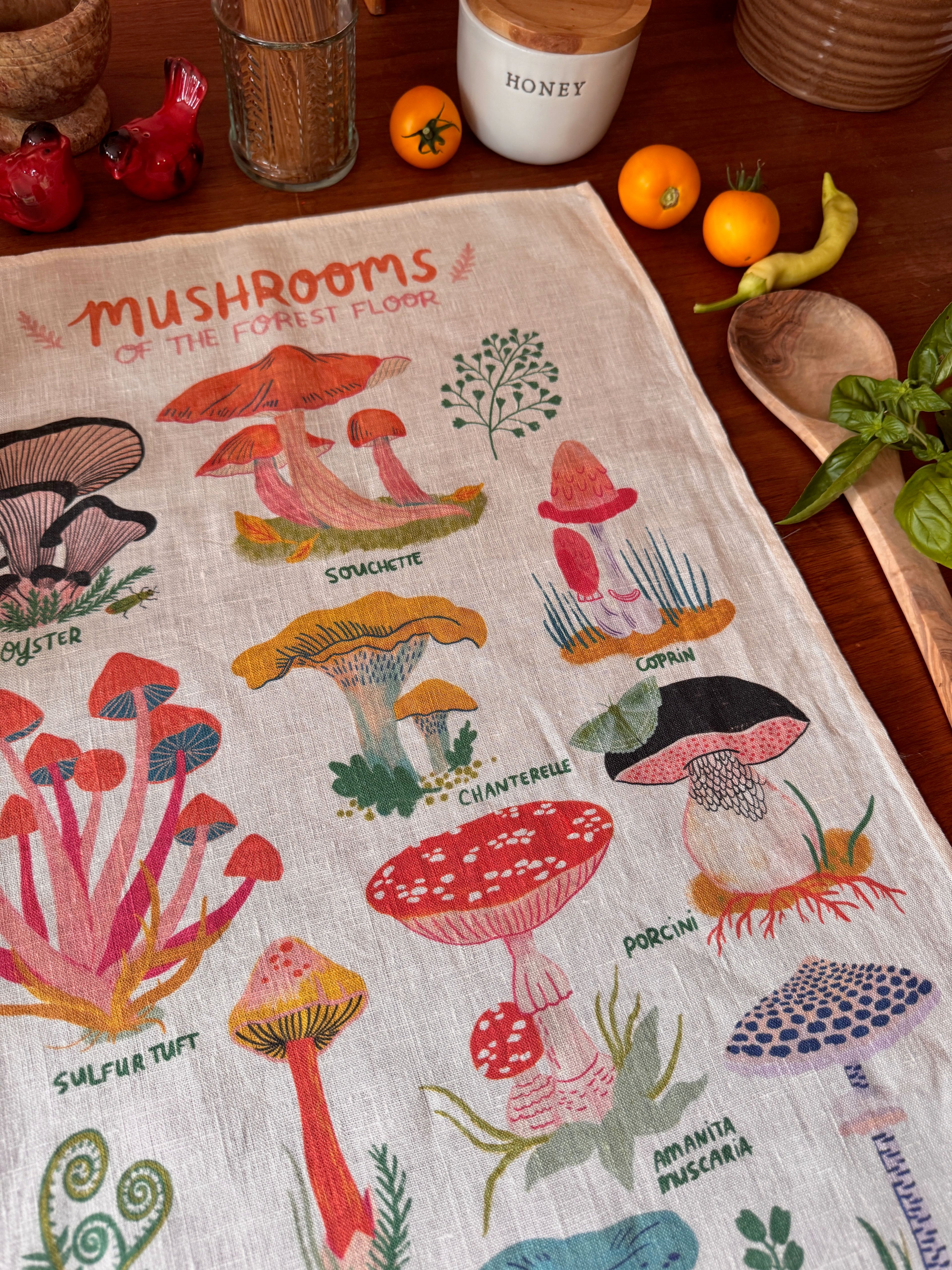 Mushroom of the Forest Floor 100% Stone Washed European Linen Tea Towel