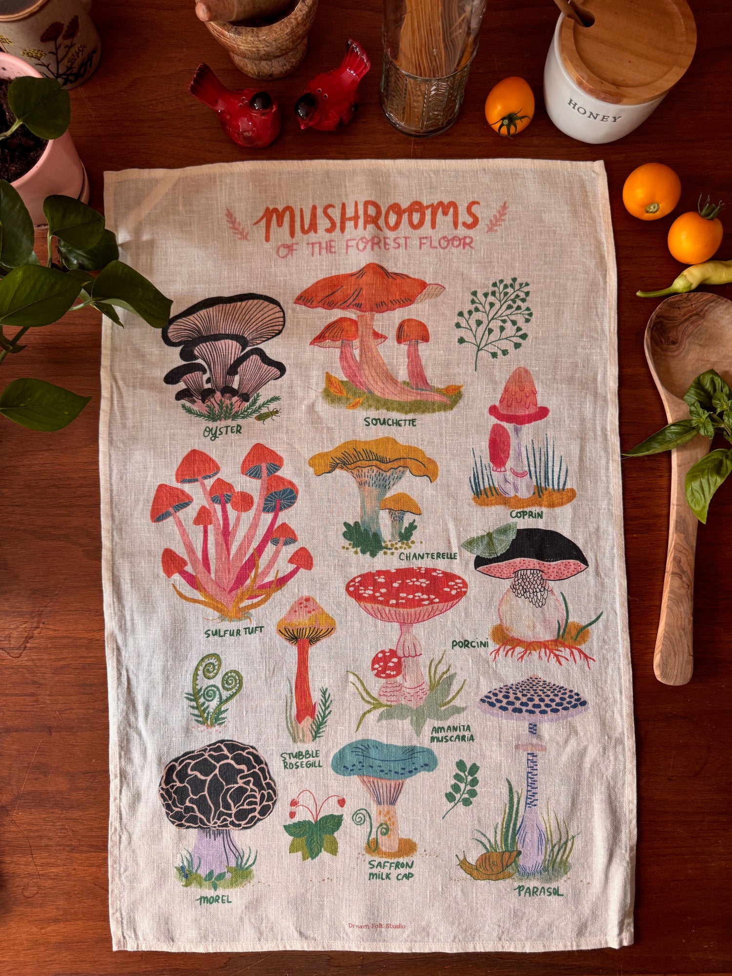 Mushroom of the Forest Floor 100% Stone Washed European Linen Tea Towel