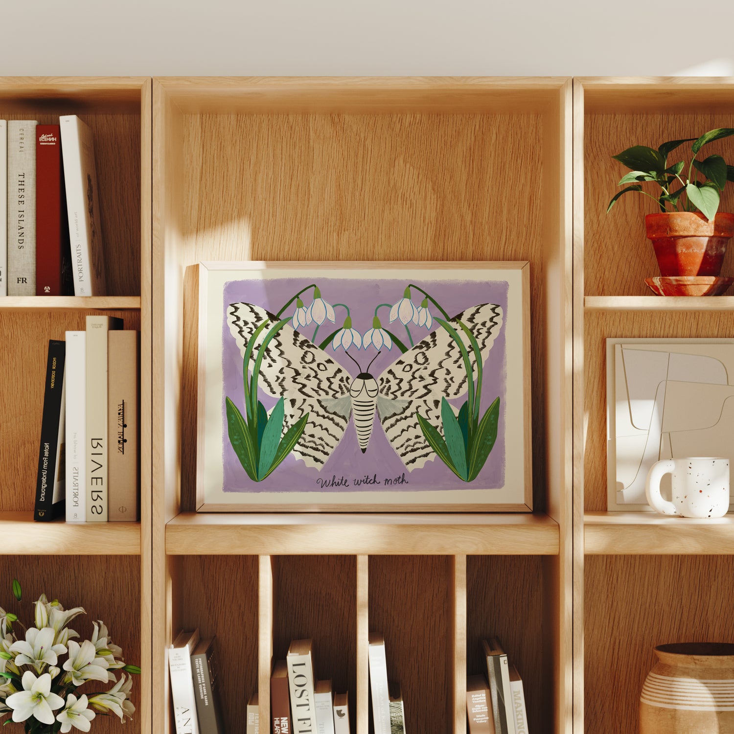 White Witch Moth and Snowdrops - Art Print