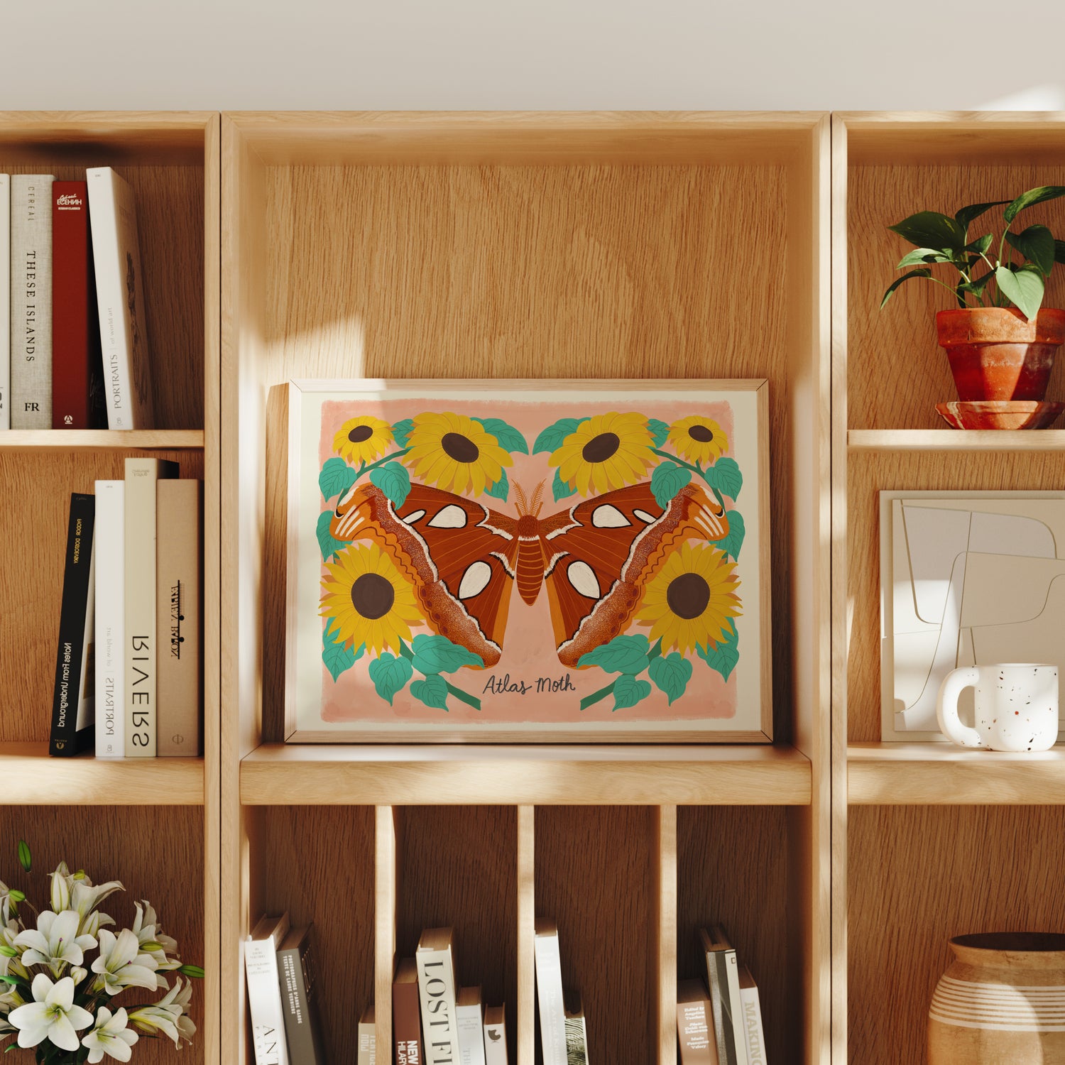 Atlas Moth and Sunflowers - Art Print