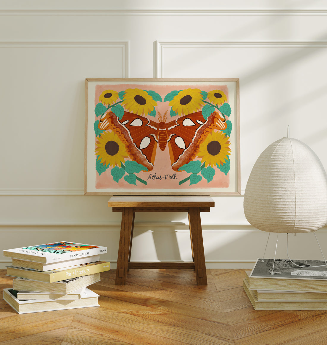 Atlas Moth and Sunflowers - Art Print