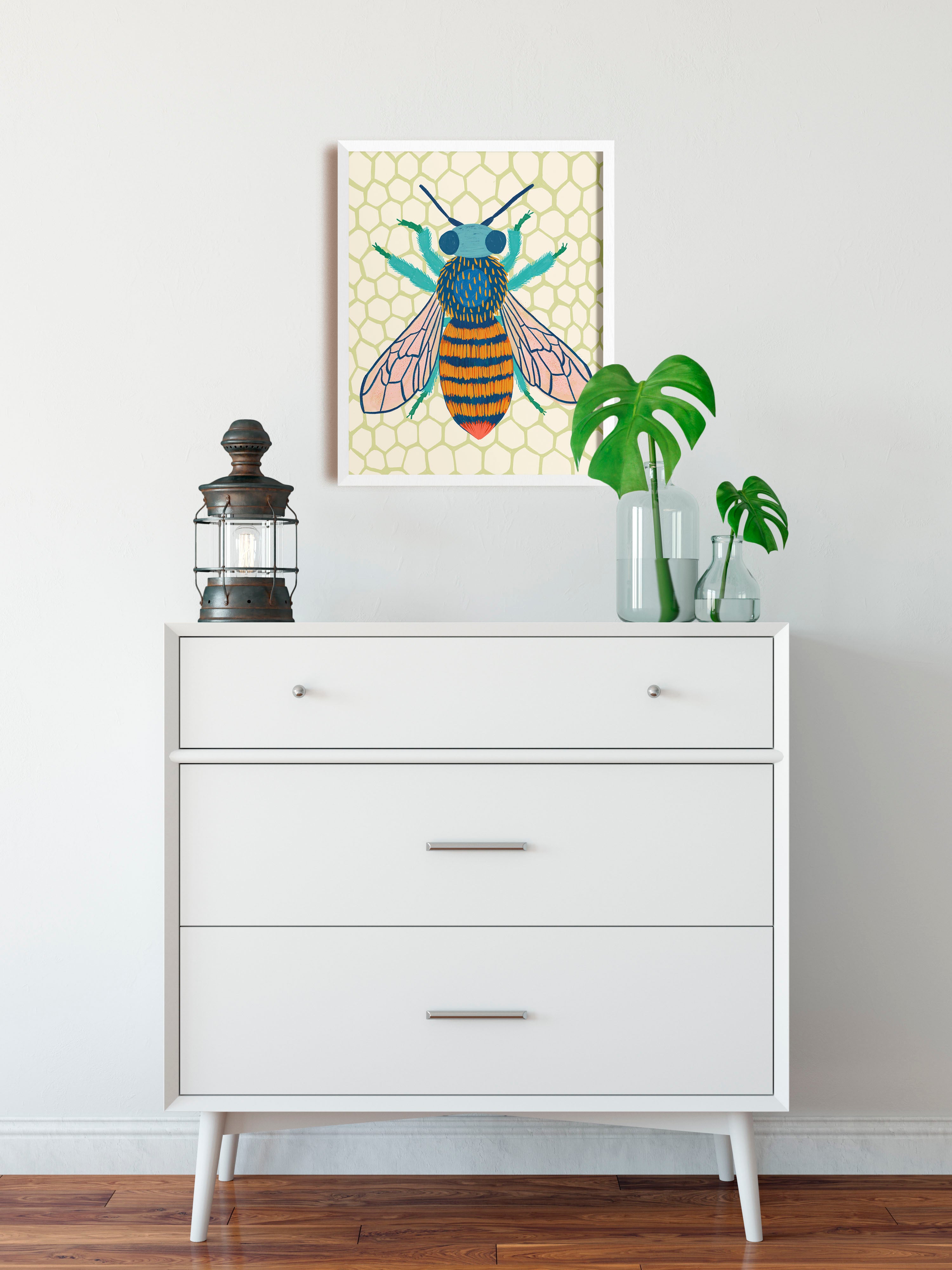 Kaleidoscope Bee  - Art Print - Honeycomb Background