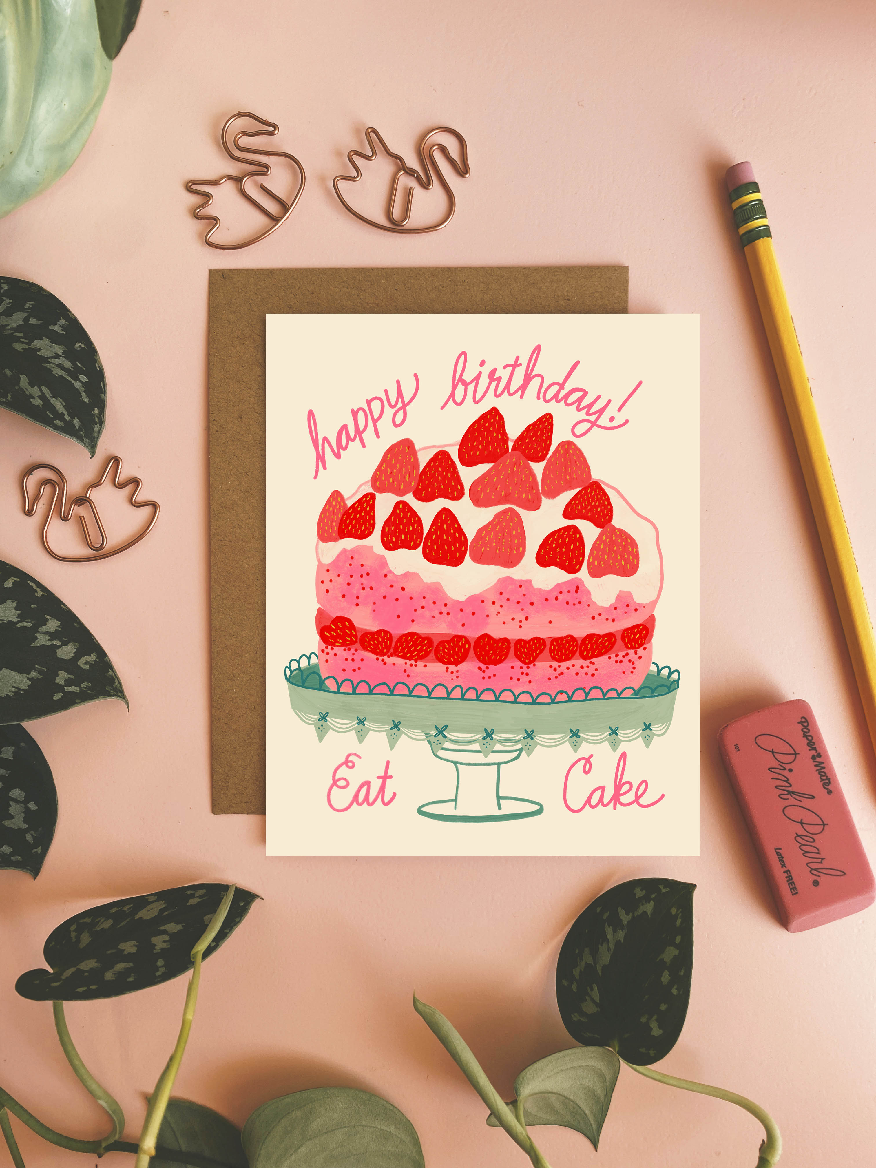 Strawberry Cake Birthday Card
