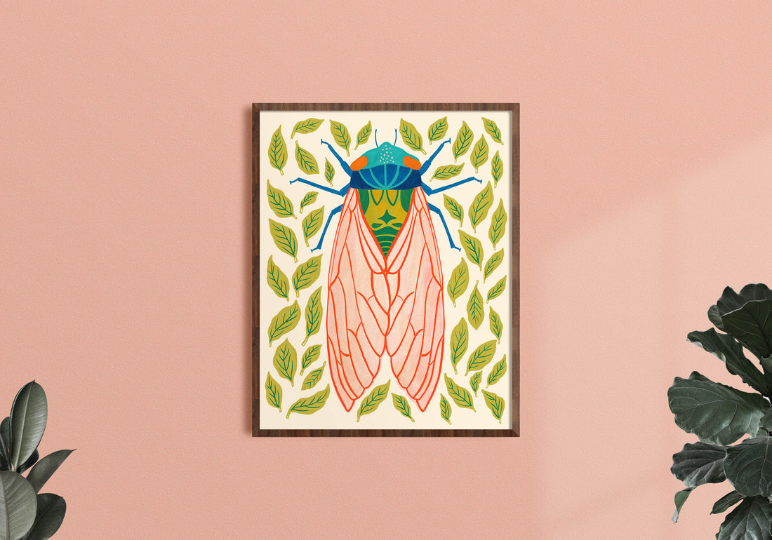 Cicada with Leaves - Art Print