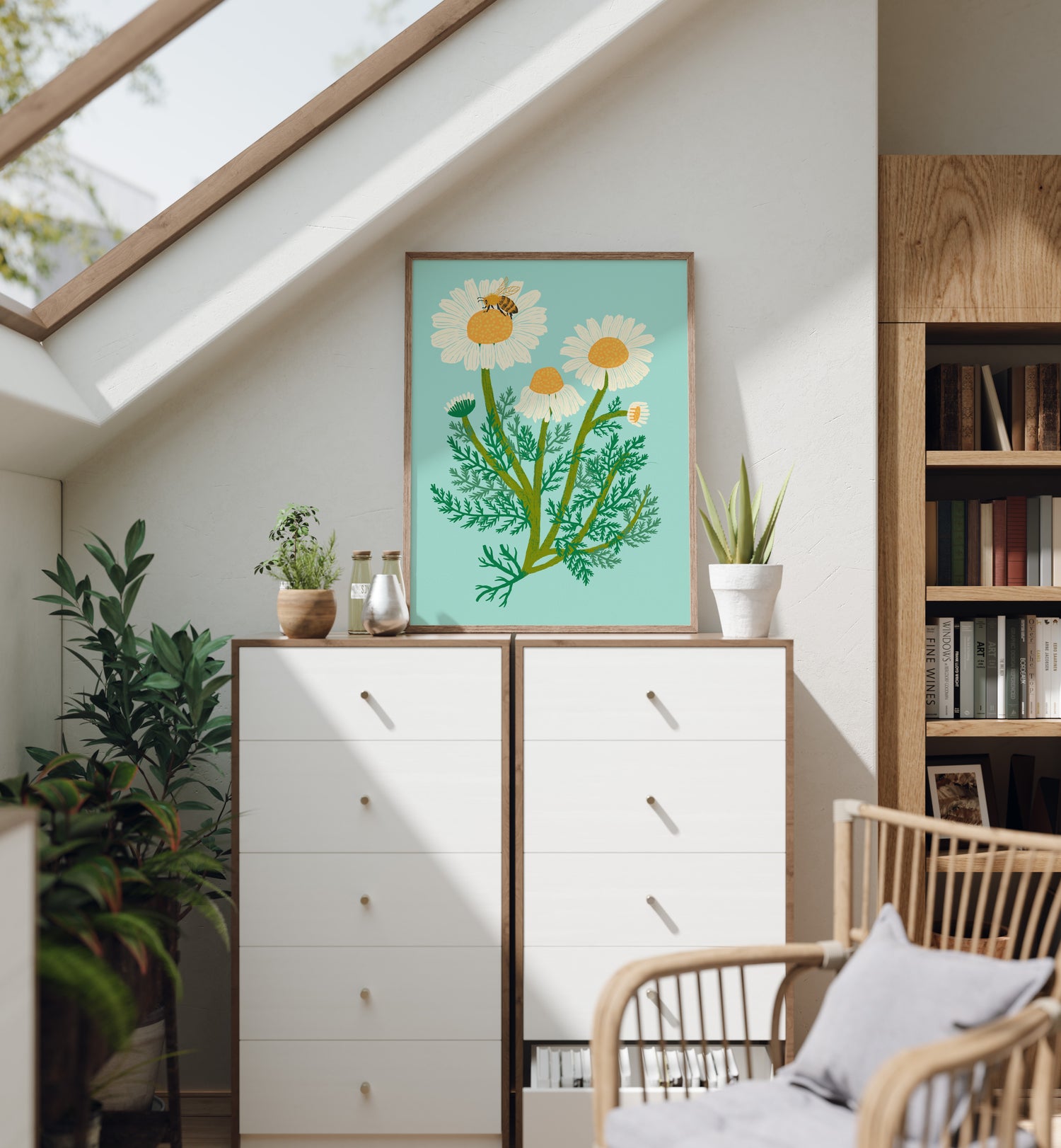 Daisy &amp; Bee Botanical Art Print