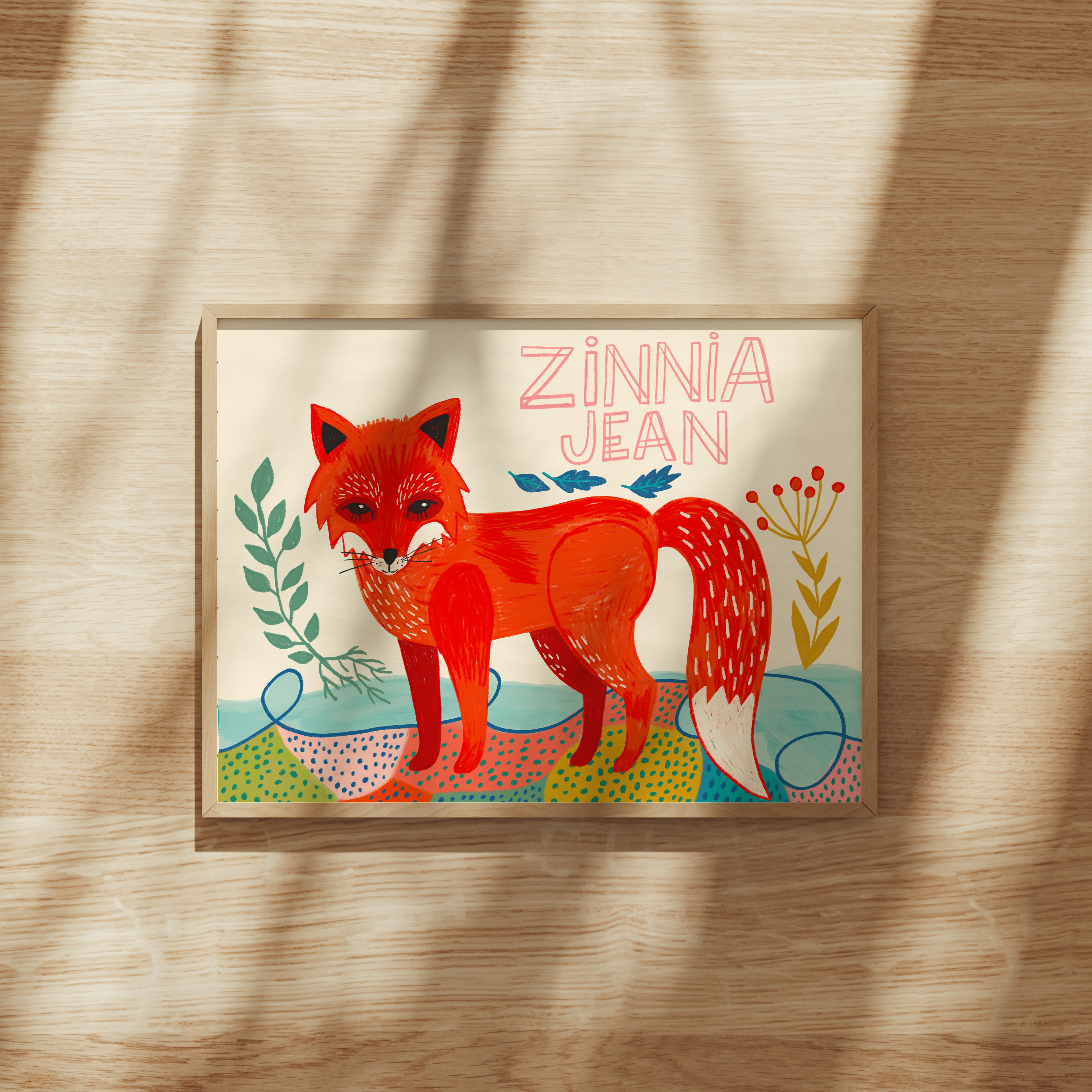 Personalized Kids Name Wall Art | Custom Fox Print