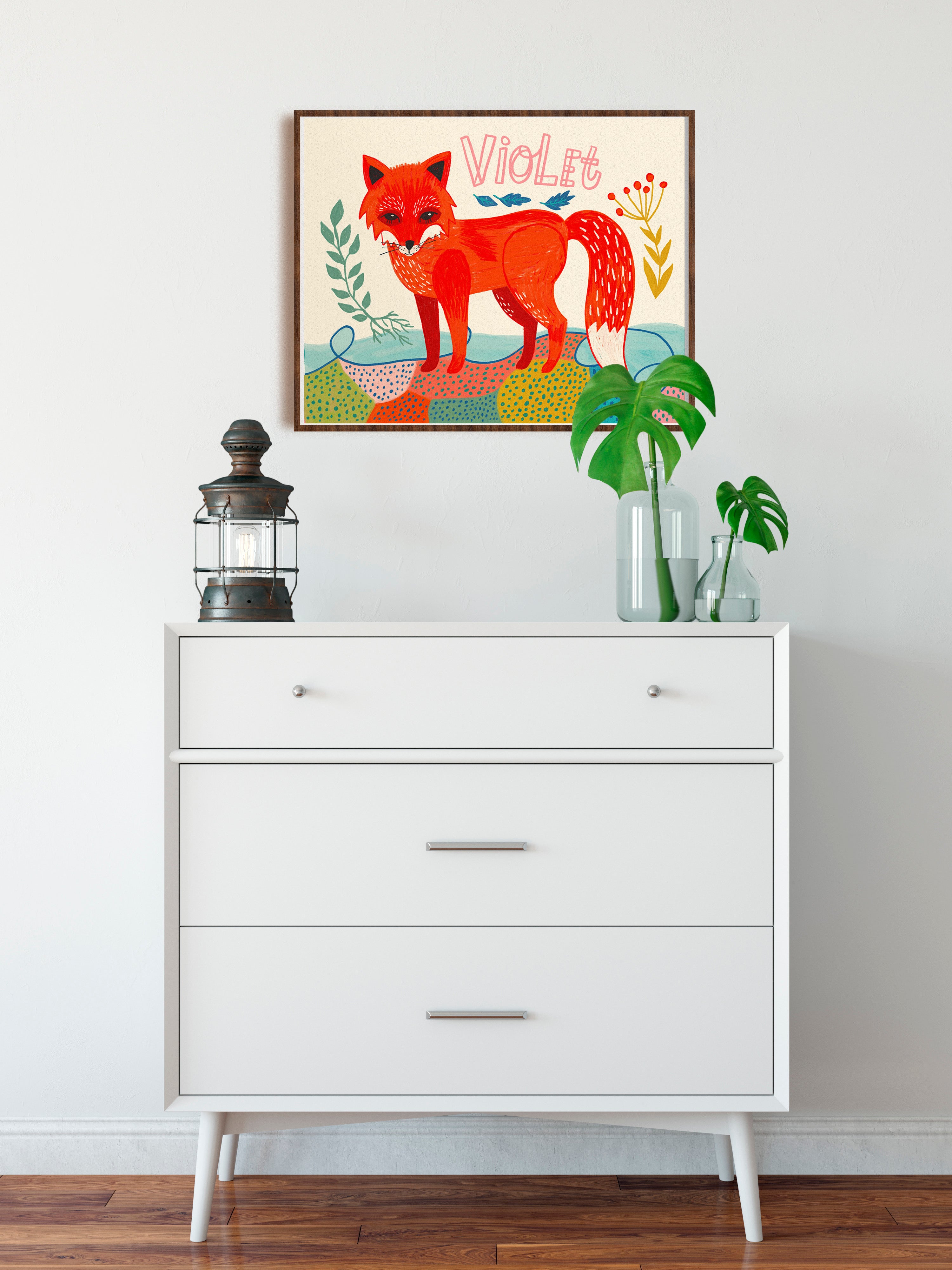 Personalized Kids Name Wall Art | Custom Fox Print