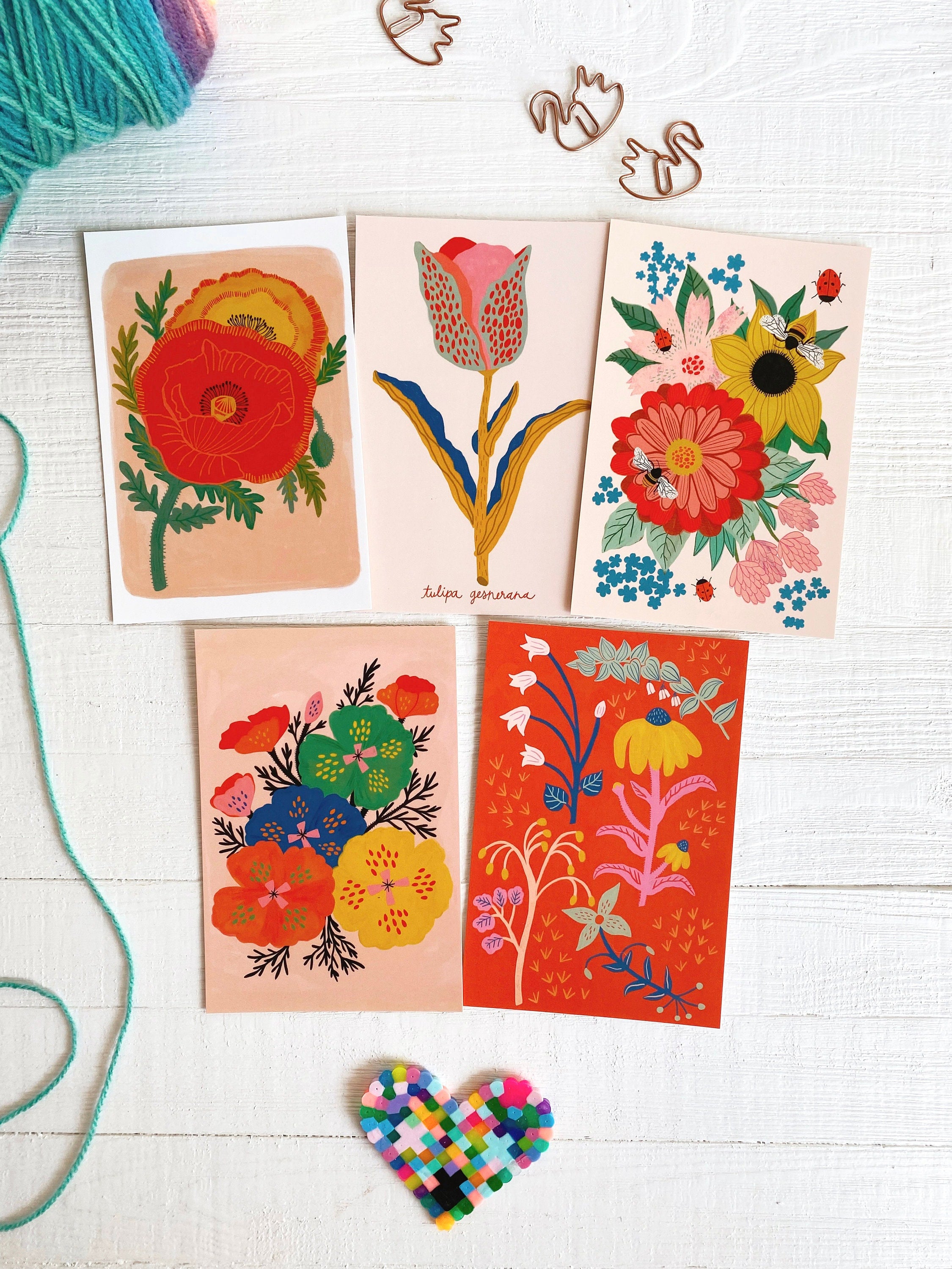 Mini Botanical Art Prints, Floral Postcard Set, Cottagecore Gallery Wall Decor