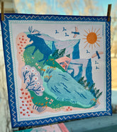 Moose Mountain Bandana, Folk Art Wilderness Scarf, Hiking Gift for Nature Lovers