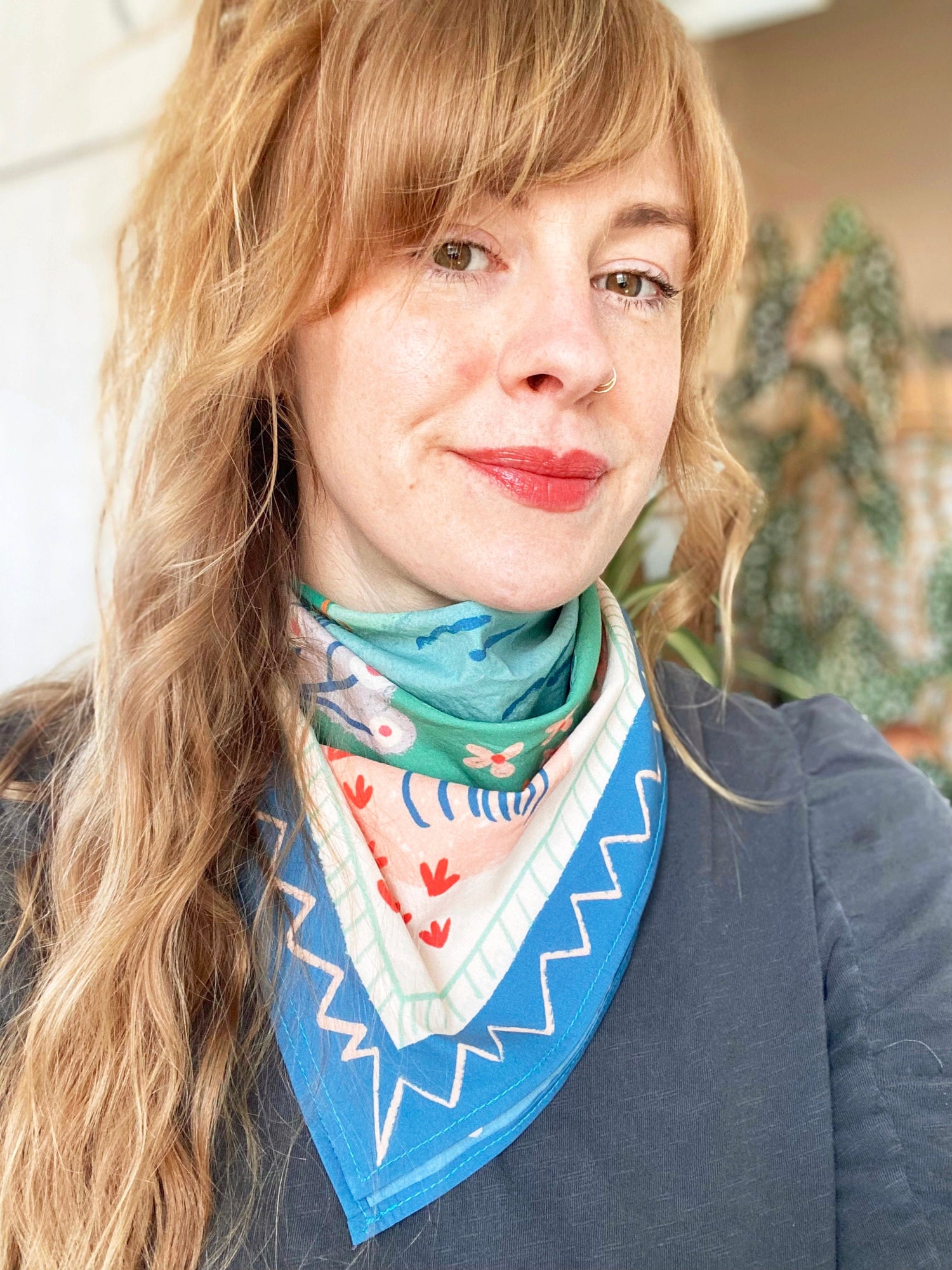 Moose Mountain Bandana, Folk Art Wilderness Scarf, Hiking Gift for Nature Lovers