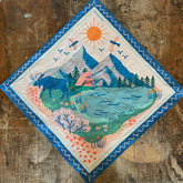 Moose Mountain Bandana, Folk Art Wilderness Scarf, Hiking Gift for Nature Lovers