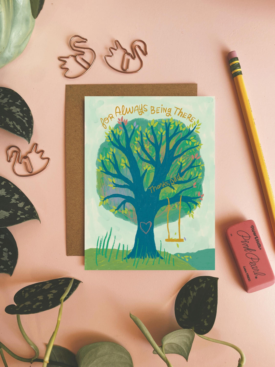 Dad Tree Greeting Card, Fathers Day Nature Card, Whimsical Thank You Card