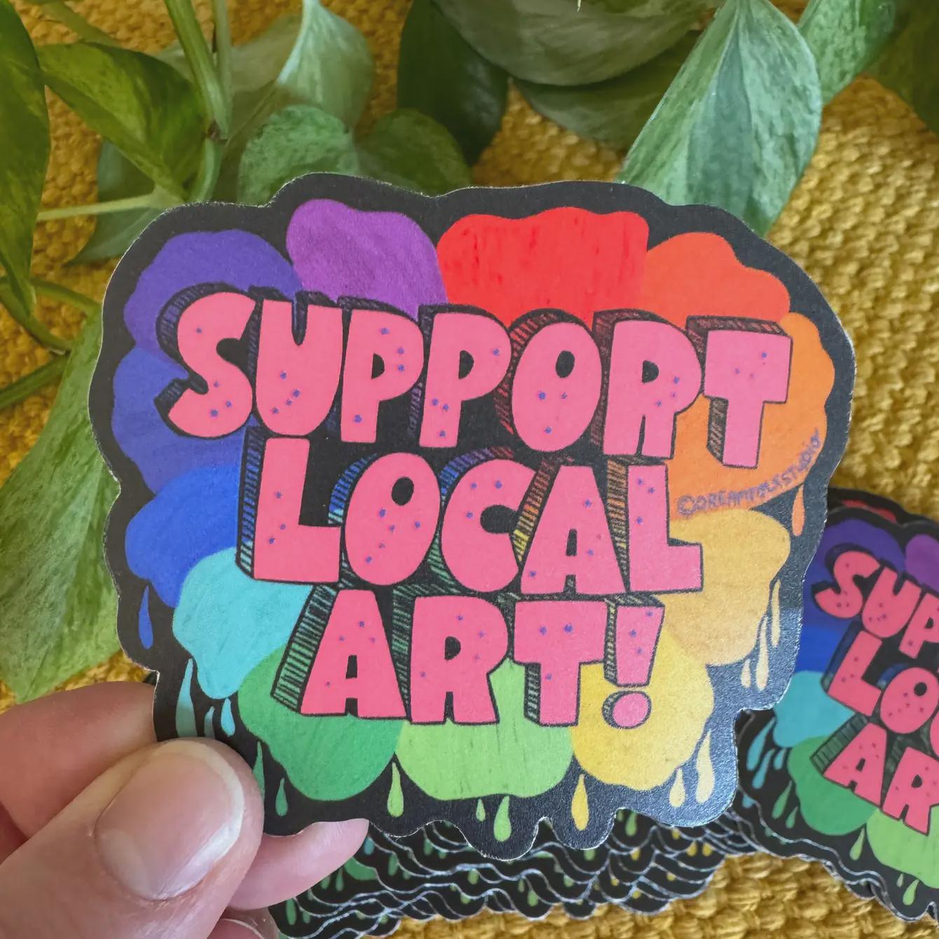 Support Local Art Sticker, Colorful Typography Vinyl Decal