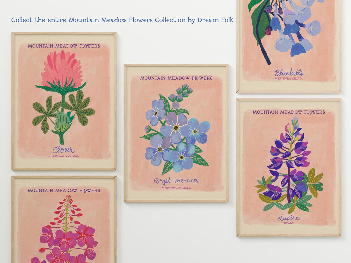 Lupine Botanical Print, Mountain Meadow Flowers, Wildflower Wall Art, Cottagecore Decor