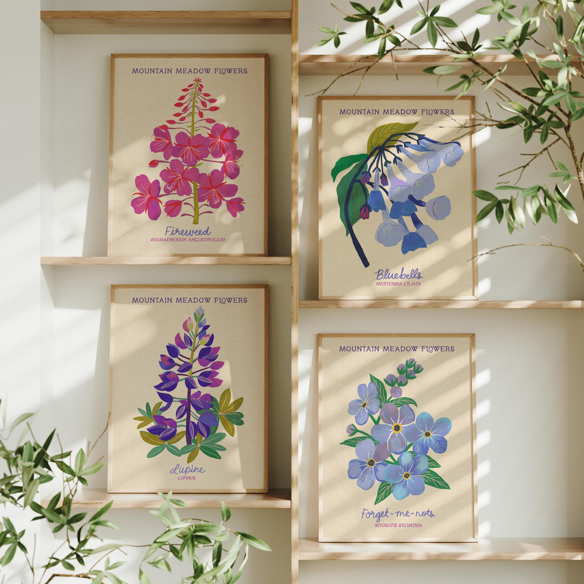 Lupine Botanical Print, Mountain Meadow Flowers, Wildflower Wall Art, Cottagecore Decor