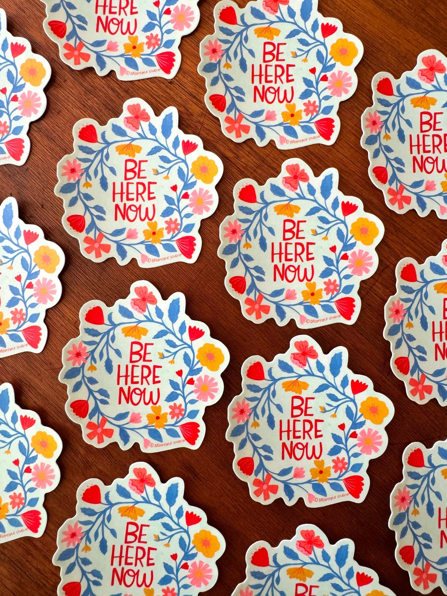 Be Here Now Sticker, Mindfulness Vinyl Decal, Floral Laptop Water Bottle Gift
