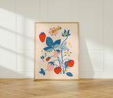 Strawberry Plant Print, Pollinator Art, Bee Botanical, Gardener Gift