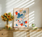 Strawberry Plant Print, Pollinator Art, Bee Botanical, Gardener Gift