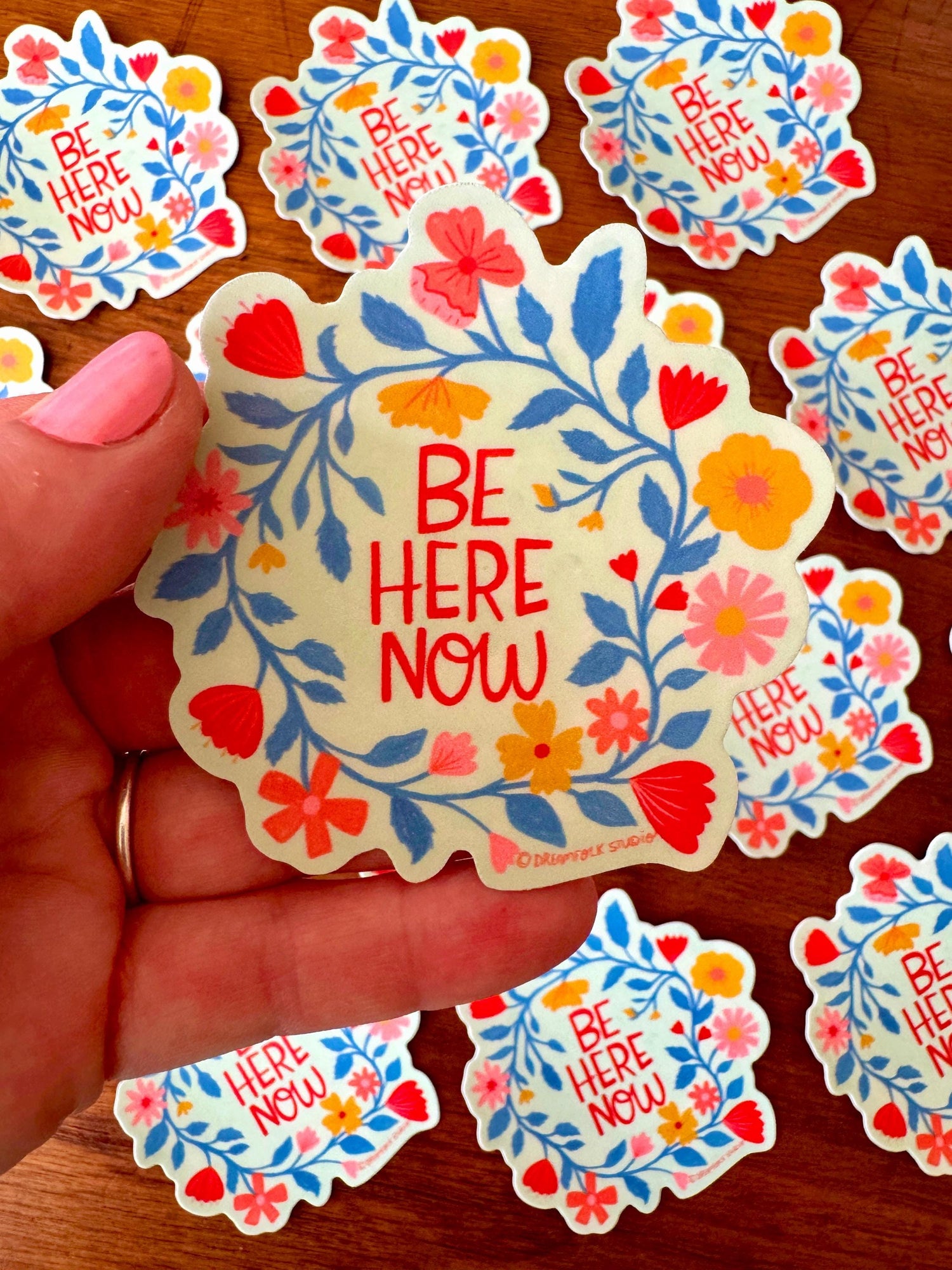 Be Here Now Sticker, Mindfulness Vinyl Decal, Floral Laptop Water Bottle Gift