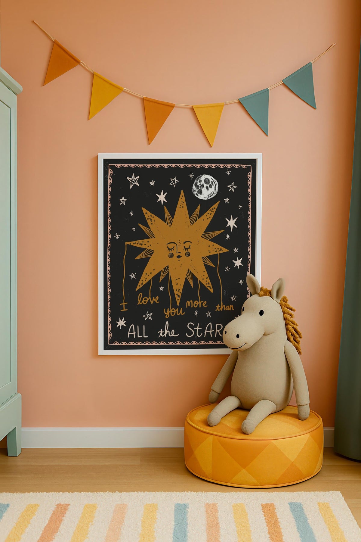 Love You More Than All the Stars Print, Nursery Quote, Baby Shower Gift, Celestial Art