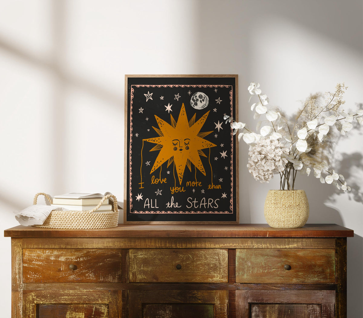 Love You More Than All the Stars Print, Nursery Quote, Baby Shower Gift, Celestial Art