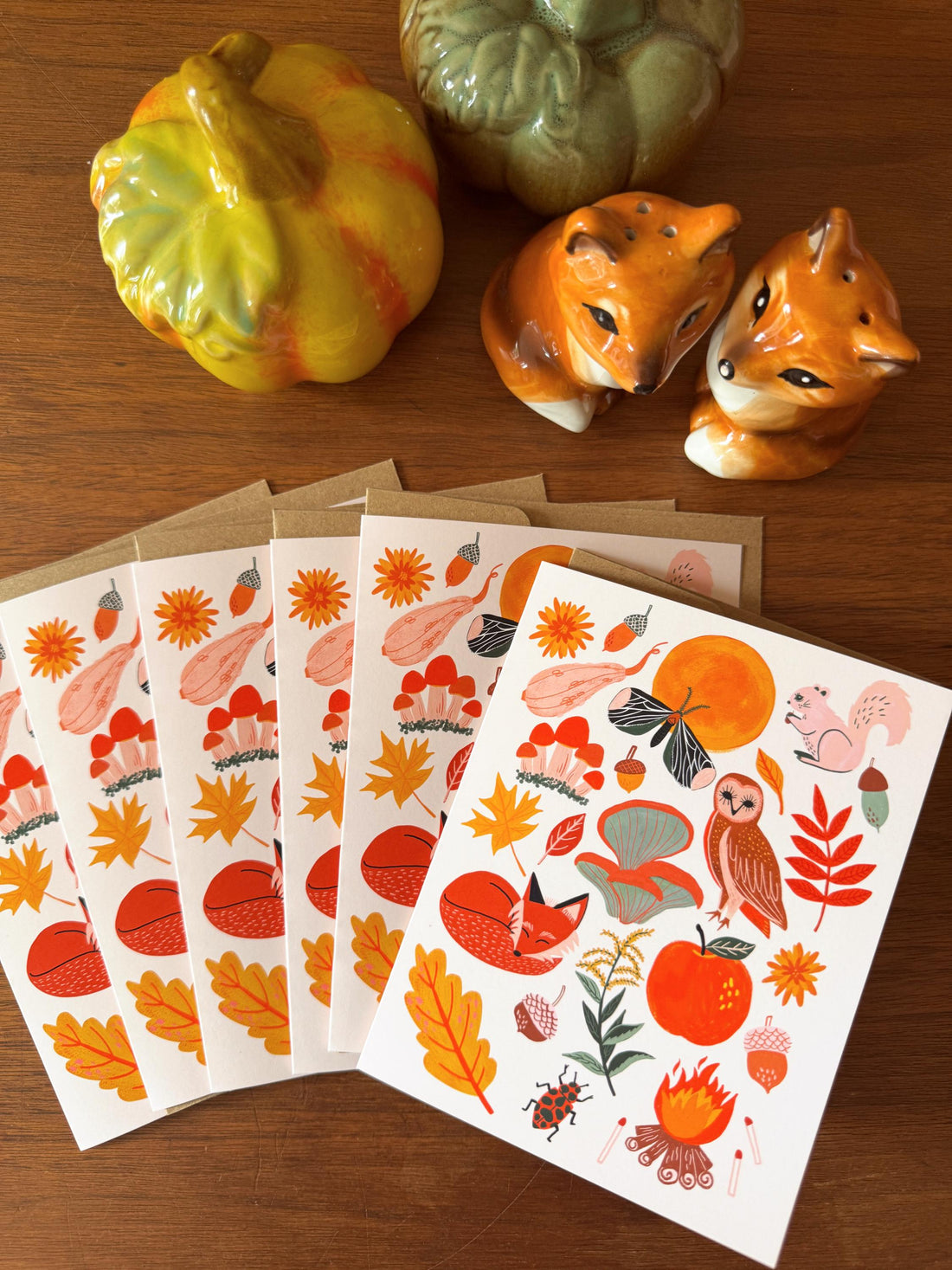 Cottagecore Notecard Set, Folk Art Stationery, Woodland Animal Cards, Forest Nature Gift, Cozy Autumn Cards