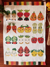 Retro Vegetable Tea Towel, Folk Art Kitchen Cloth, Colorful Linen Home Decor