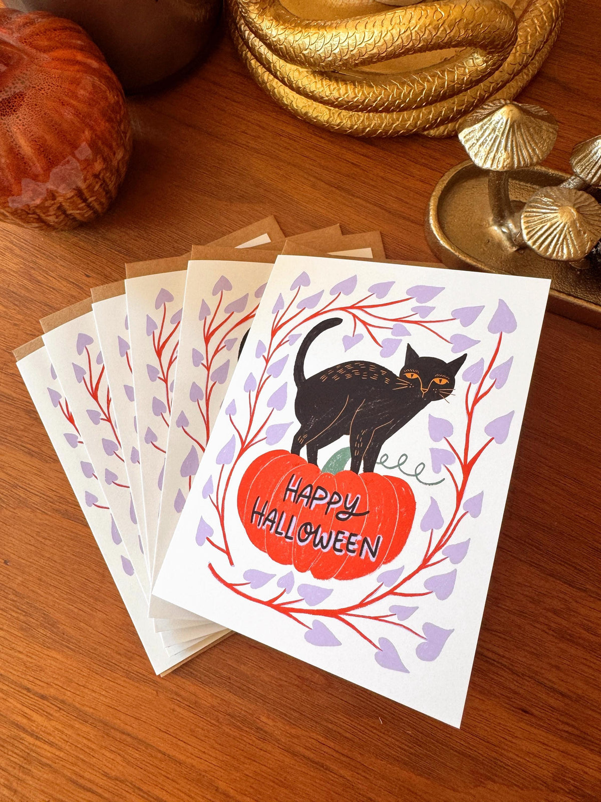 Black Cat Halloween Card Set of 6, Cute Halloween Cards, Spooky Cat Stationery
