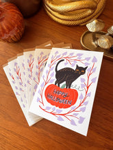 Black Cat Halloween Card Set of 6, Cute Halloween Cards, Spooky Cat Stationery