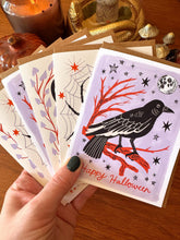 Halloween Card Set of 6, Assorted Spooky Greeting Cards, Black Cat Raven Spider Cards