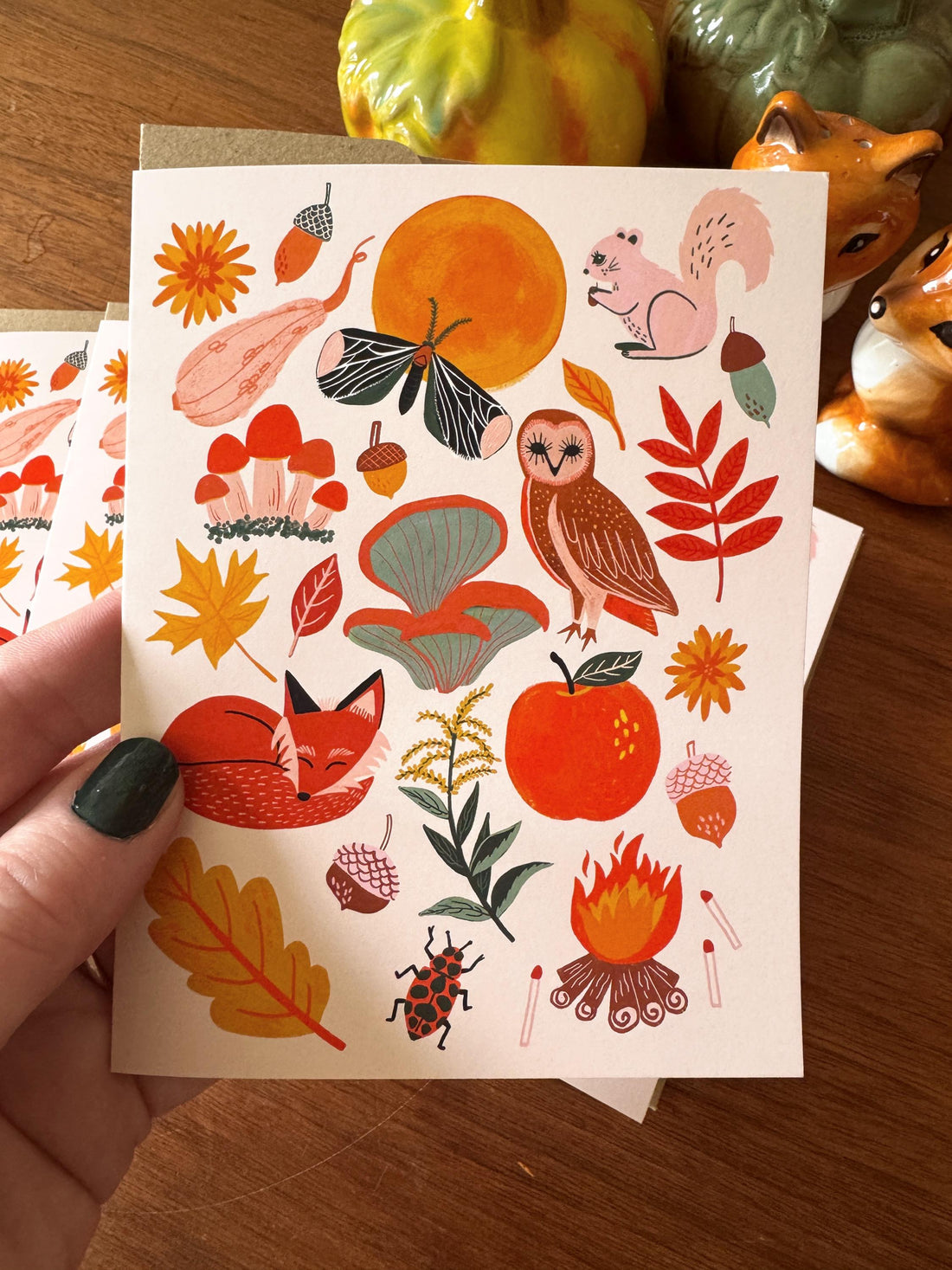 Cottagecore Notecard Set, Folk Art Stationery, Woodland Animal Cards, Forest Nature Gift, Cozy Autumn Cards