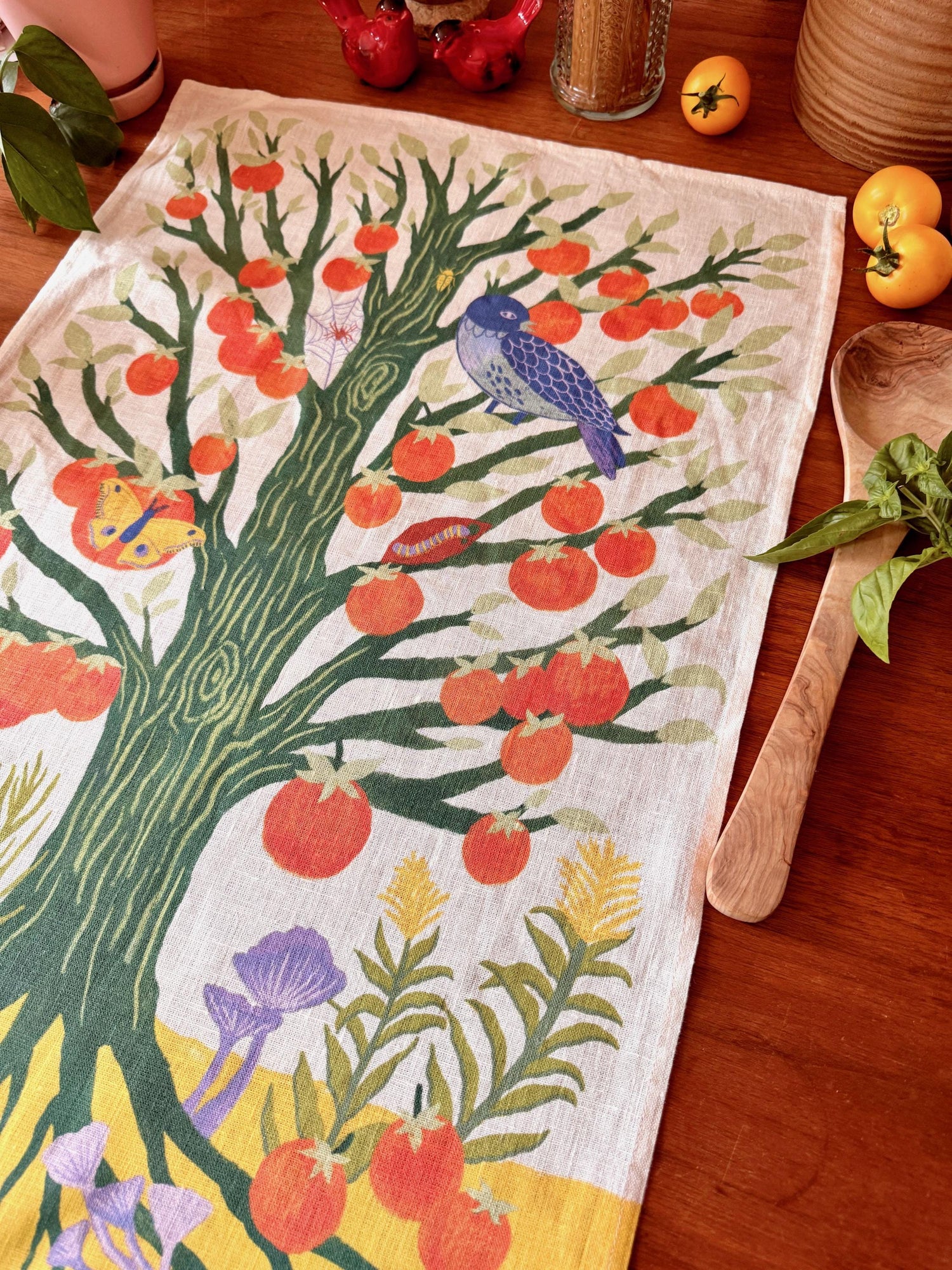Persimmon Tree Linen Tea Towel, Botanical Kitchen Cloth, Woodland Nature Gift