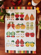 Retro Vegetable Tea Towel, Folk Art Kitchen Cloth, Colorful Linen Home Decor