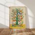 Persimmon Tree Folk Art Print, Botanical Nature Wall Decor, Woodland Illustration