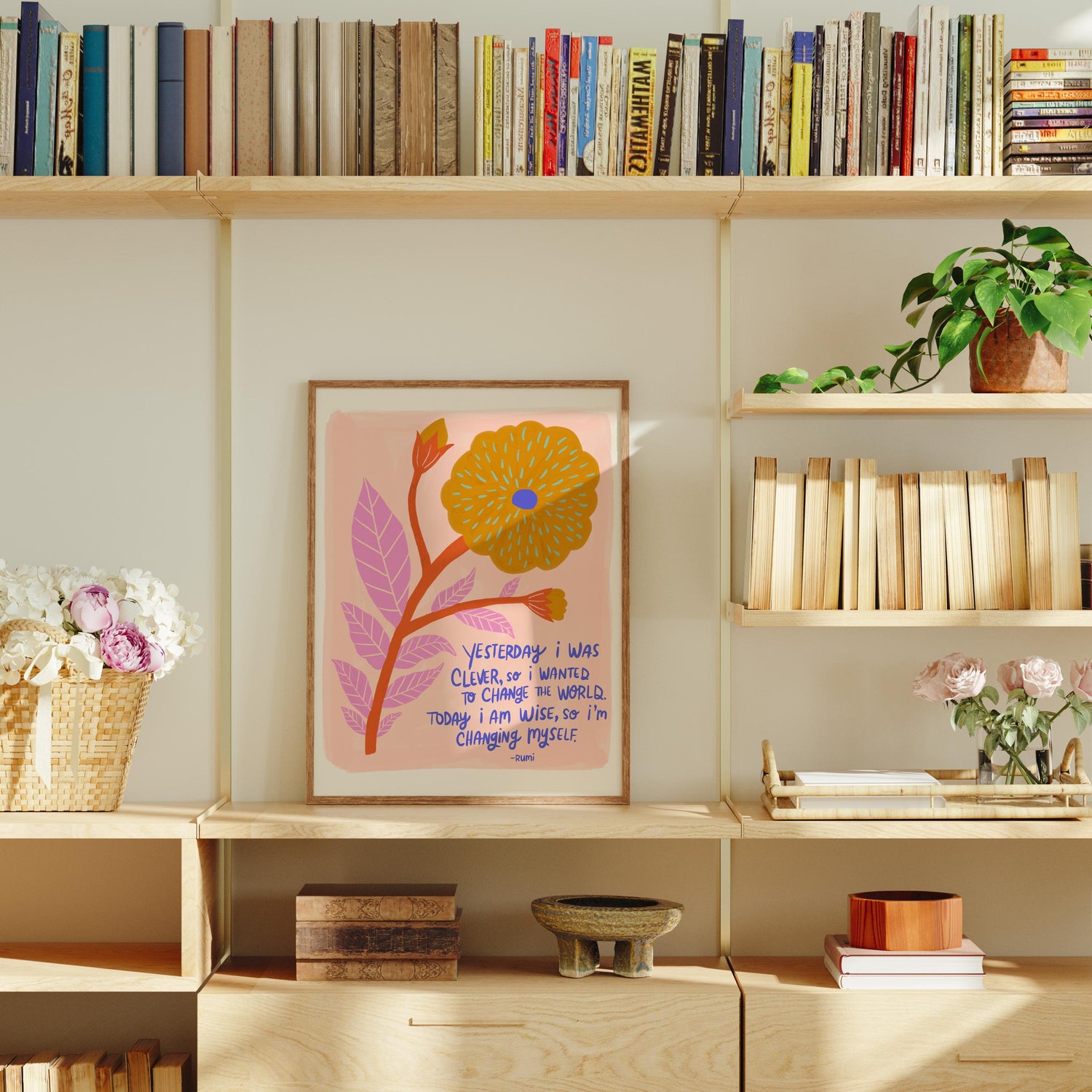 Colorful Botanical Art Print, Eclectic Flower Wall Art, Maximalist Home Decor