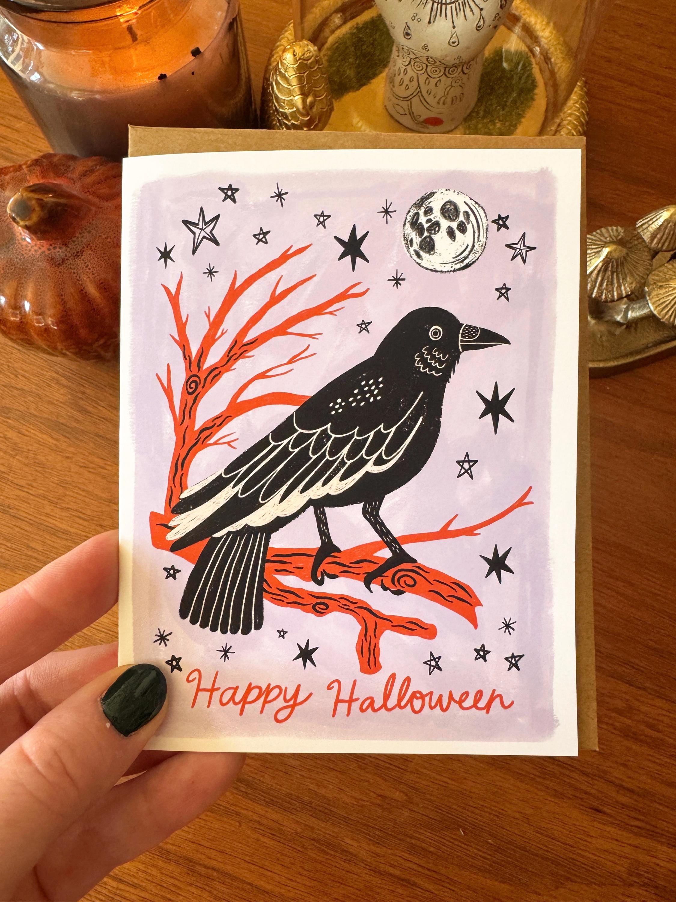 Halloween Card Set of 6, Raven Greeting Cards, Spooky Halloween Card Pack