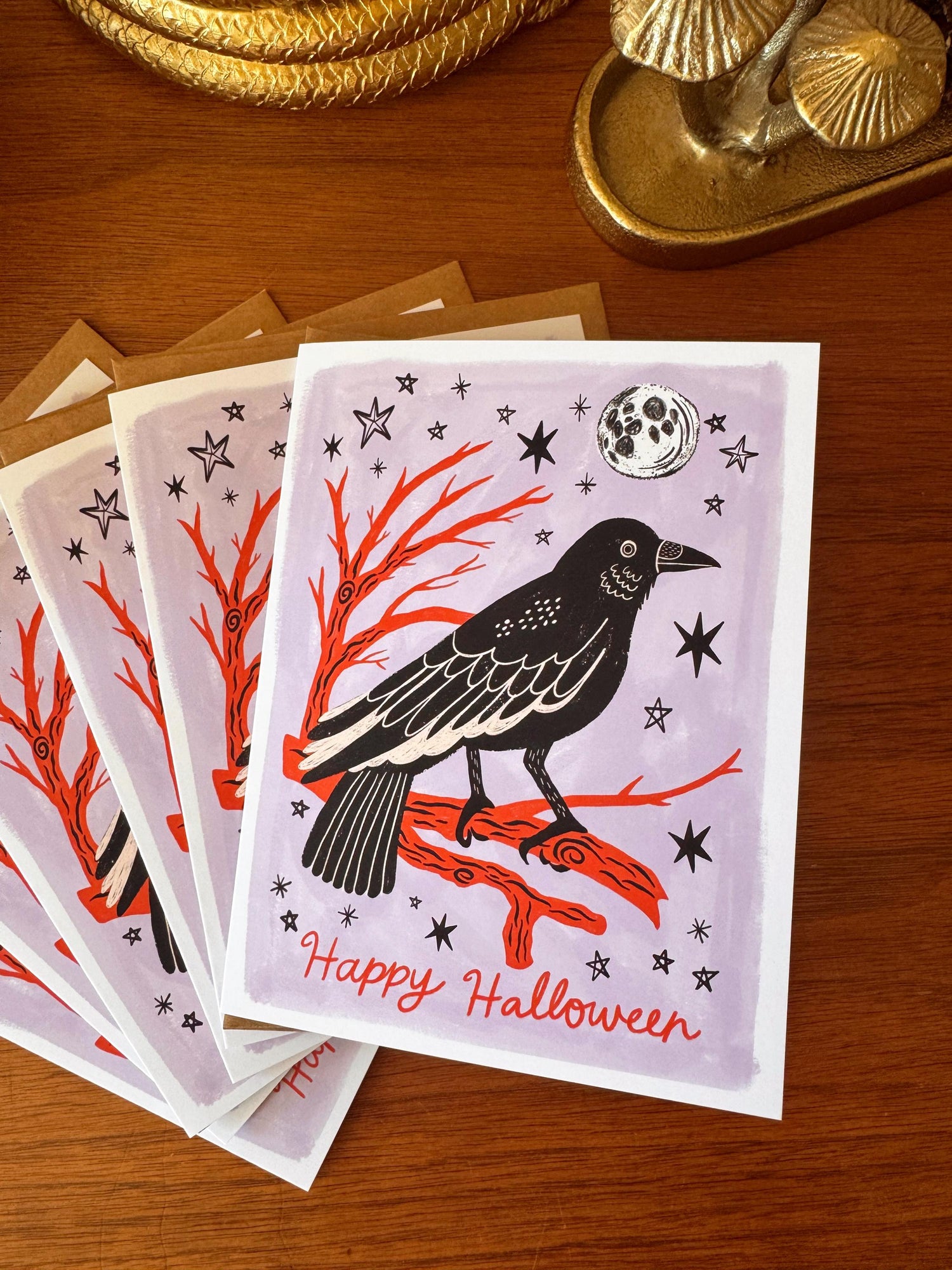 Halloween Card Set of 6, Raven Greeting Cards, Spooky Halloween Card Pack