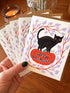 Black Cat Halloween Card Set of 6, Cute Halloween Cards, Spooky Cat Stationery
