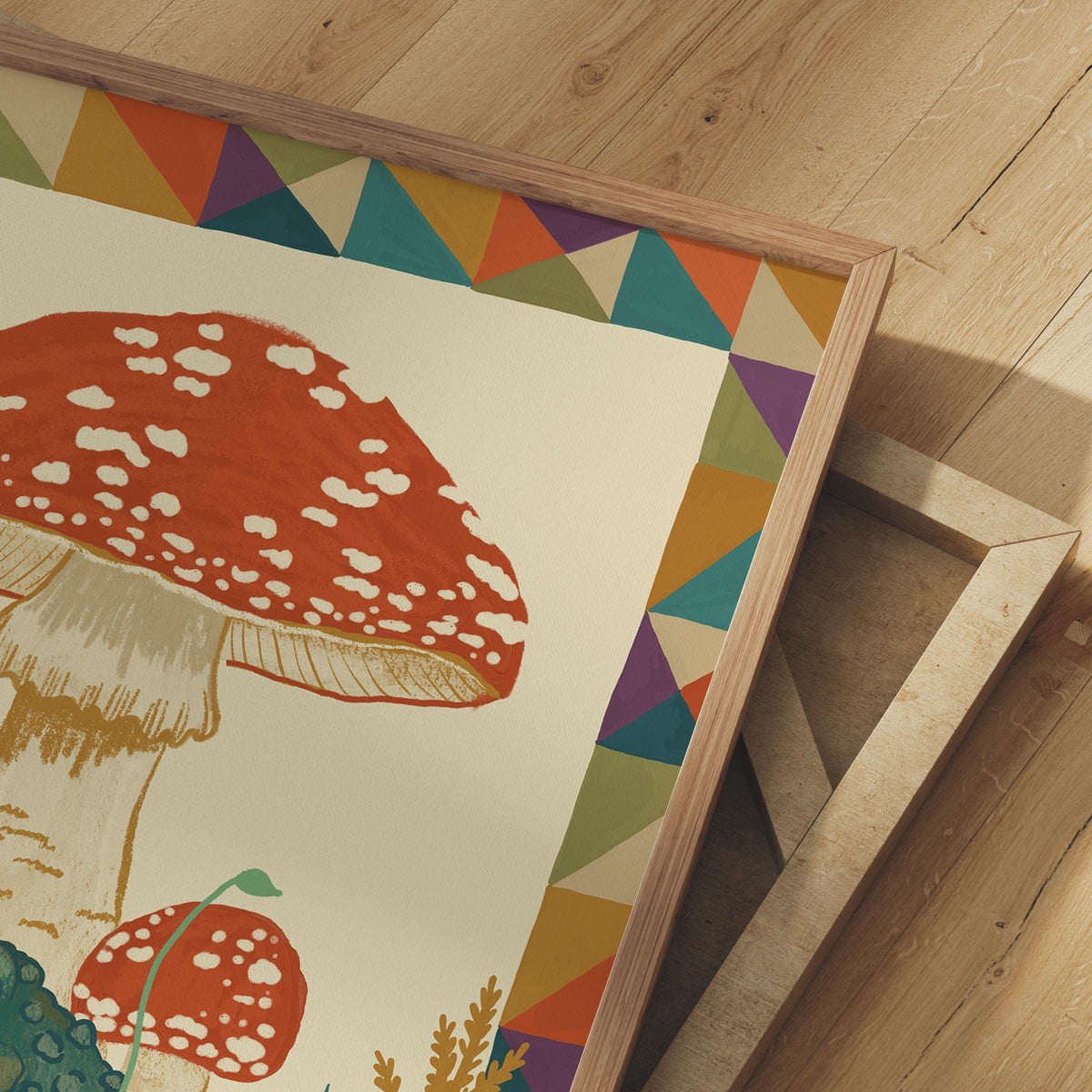 Amanita Mushroom Art Print, Toad Wall Art, Colorful Woodland Folk Art Decor