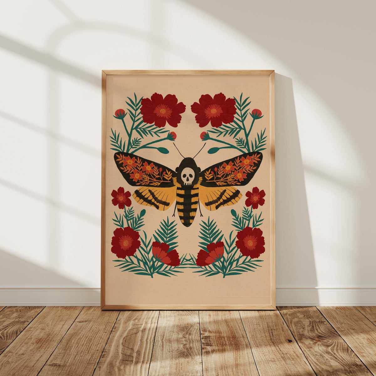 Deaths Head Moth Print, Gothic Botanical Art, Dark Academia Wall Decor