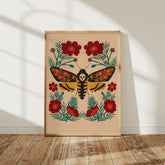 Deaths Head Moth Print, Gothic Botanical Art, Dark Academia Wall Decor
