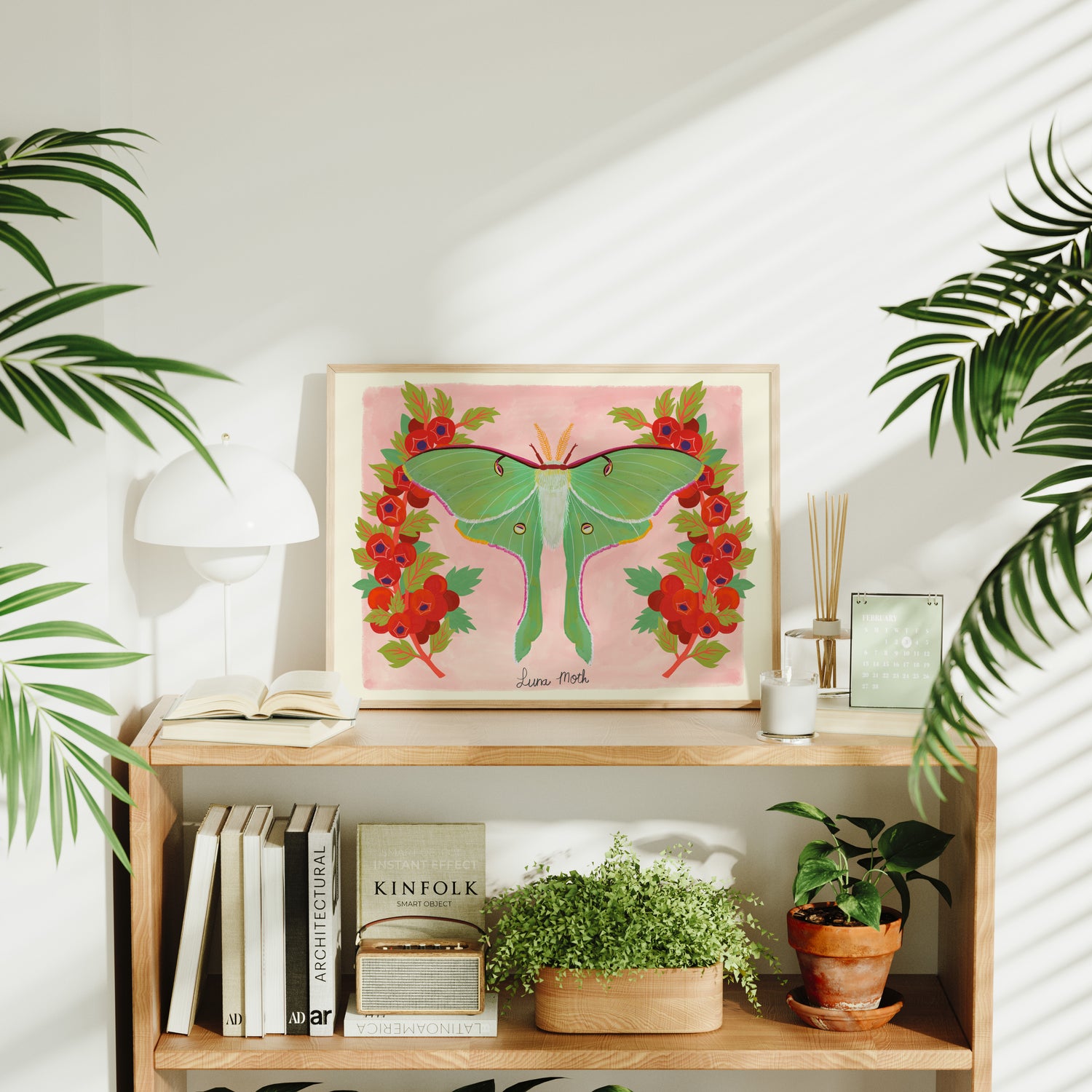 Luna Moth and Hawthorn Berries - Art Print