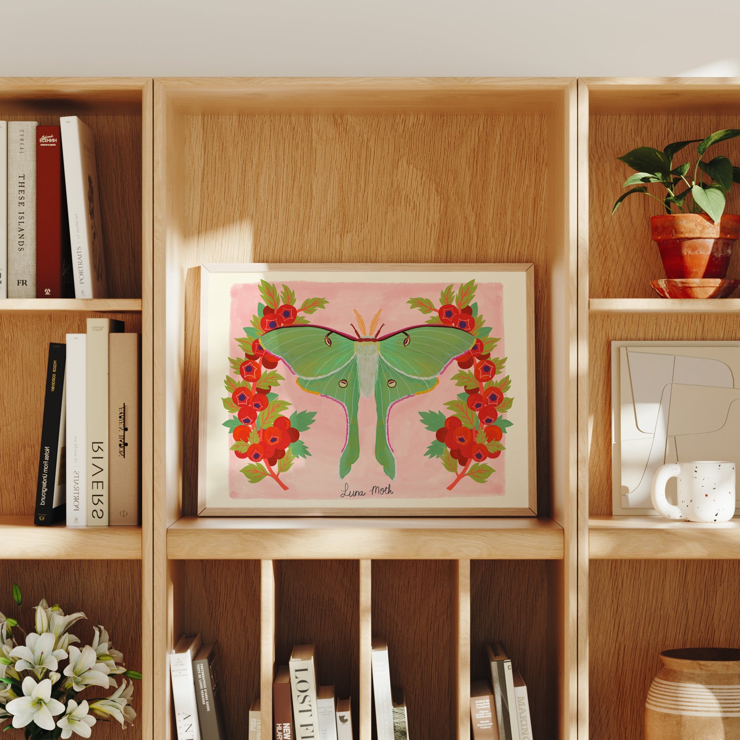 Luna Moth and Hawthorn Berries - Art Print