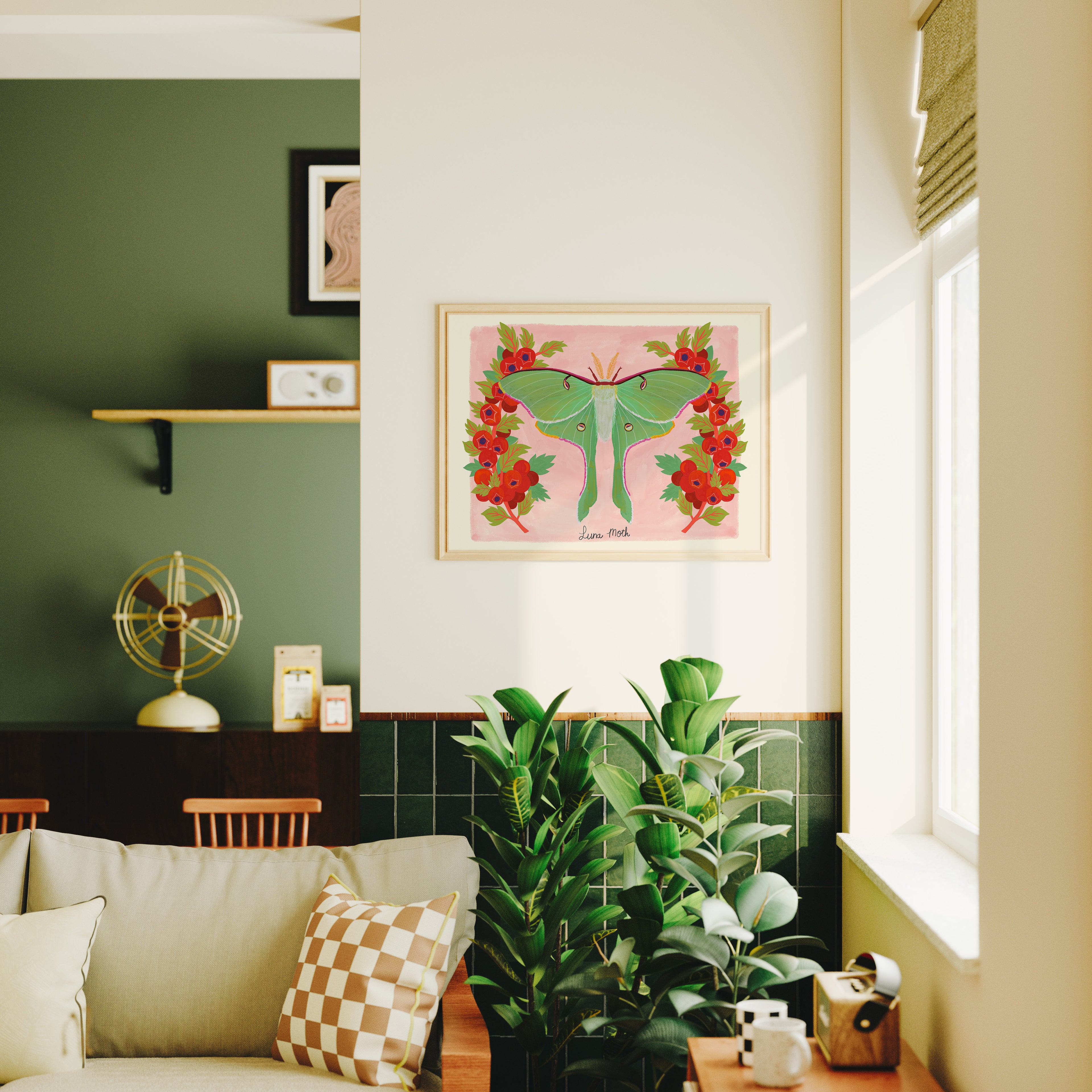 Luna Moth and Hawthorn Berries - Art Print