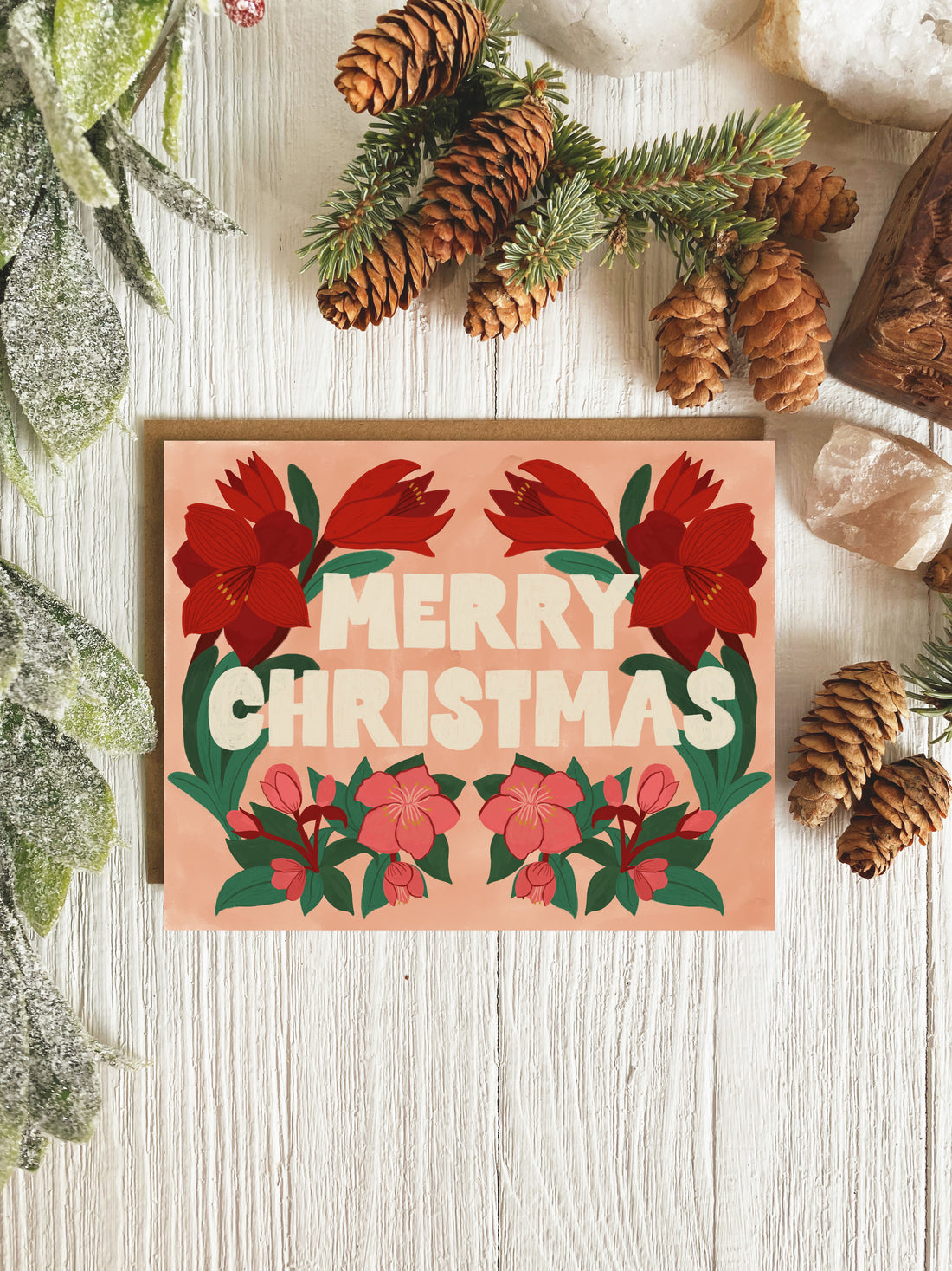 Merry Christmas Florals Card | Single Card or Set