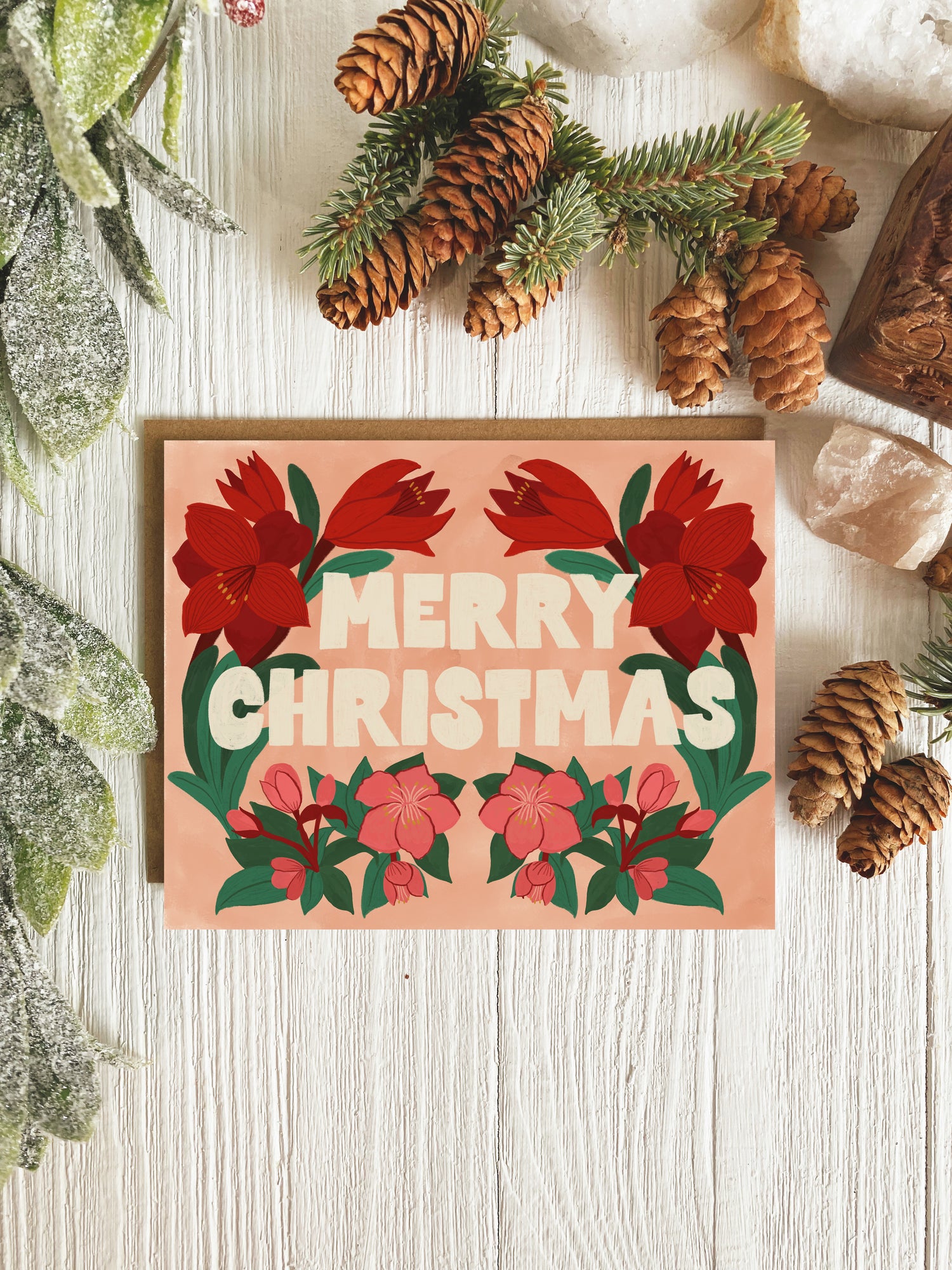 Merry Christmas Florals Card | Single Card or Set