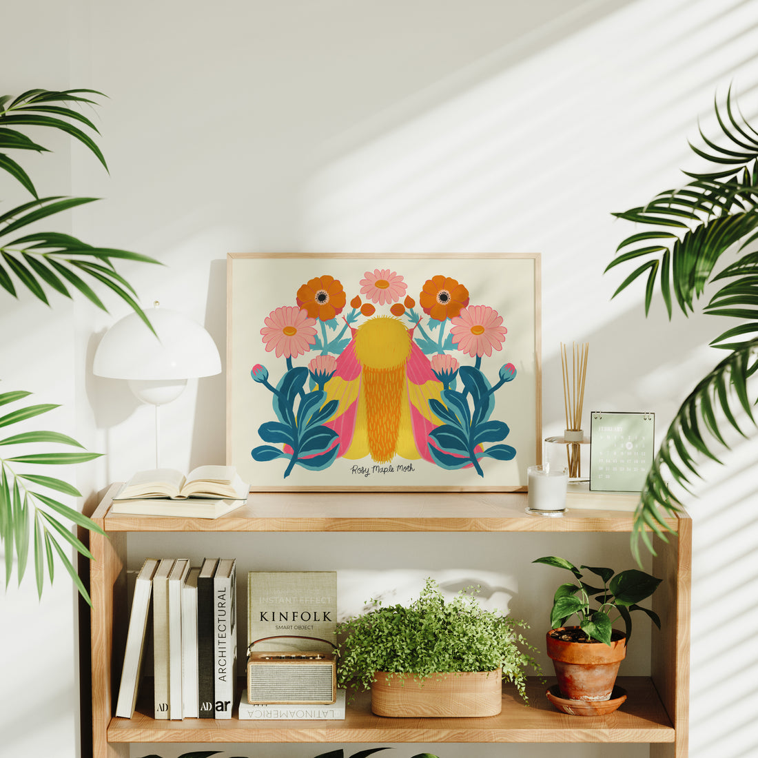 Rosy Maple Moth | Daisies and Anemones - Art Print